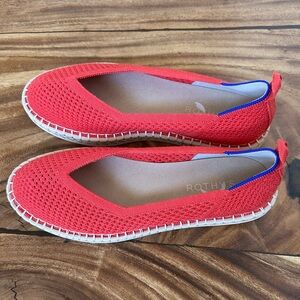 Rothy's Vibrant Red Flats with Blue Accents and Espadrille Sole